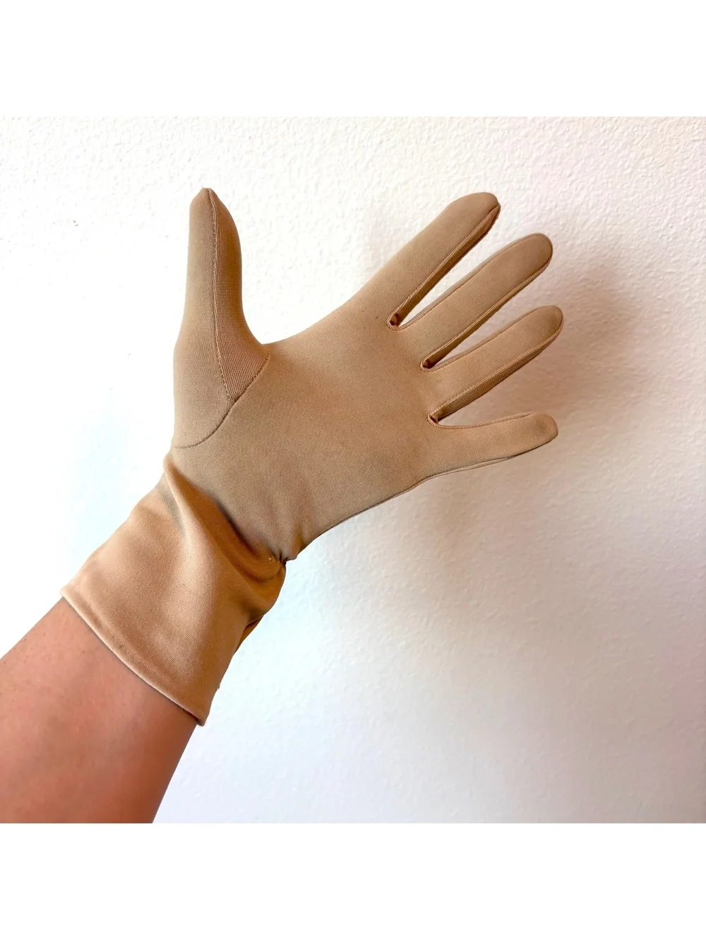 Vintage Taupe Embroidered Gloves  Mid-Century Style Tea Party Halloween Costume